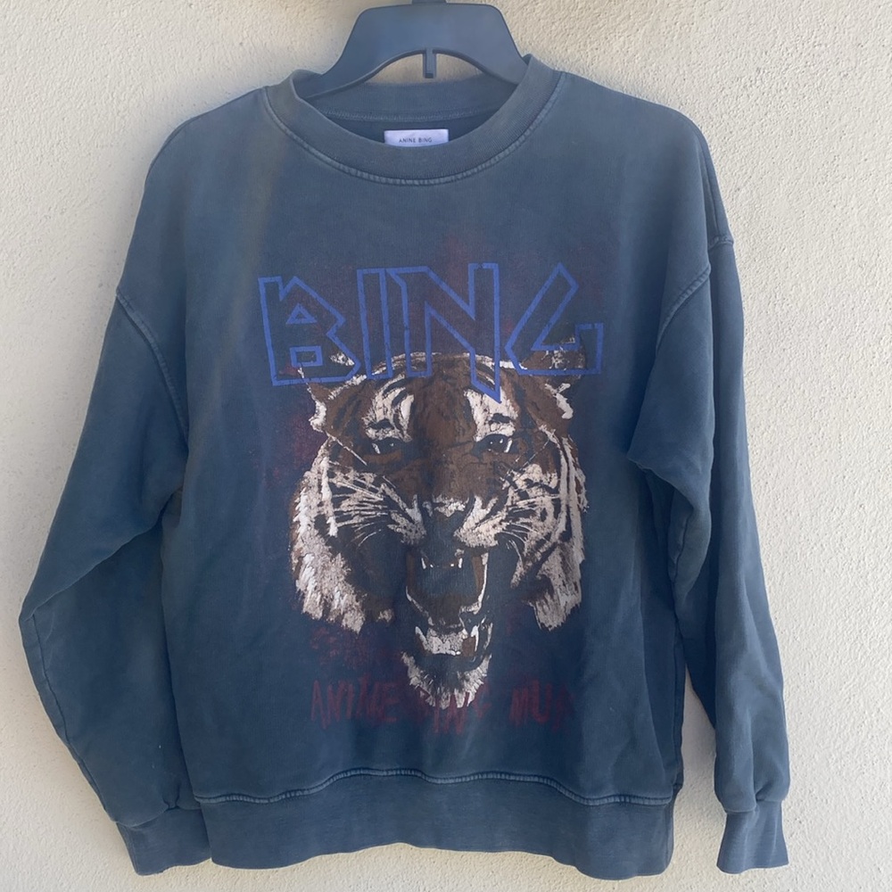 Anine Bing Black Graphic Sweatshirt Relaxed Fit Tiger Print XS - Picture 8 of 12